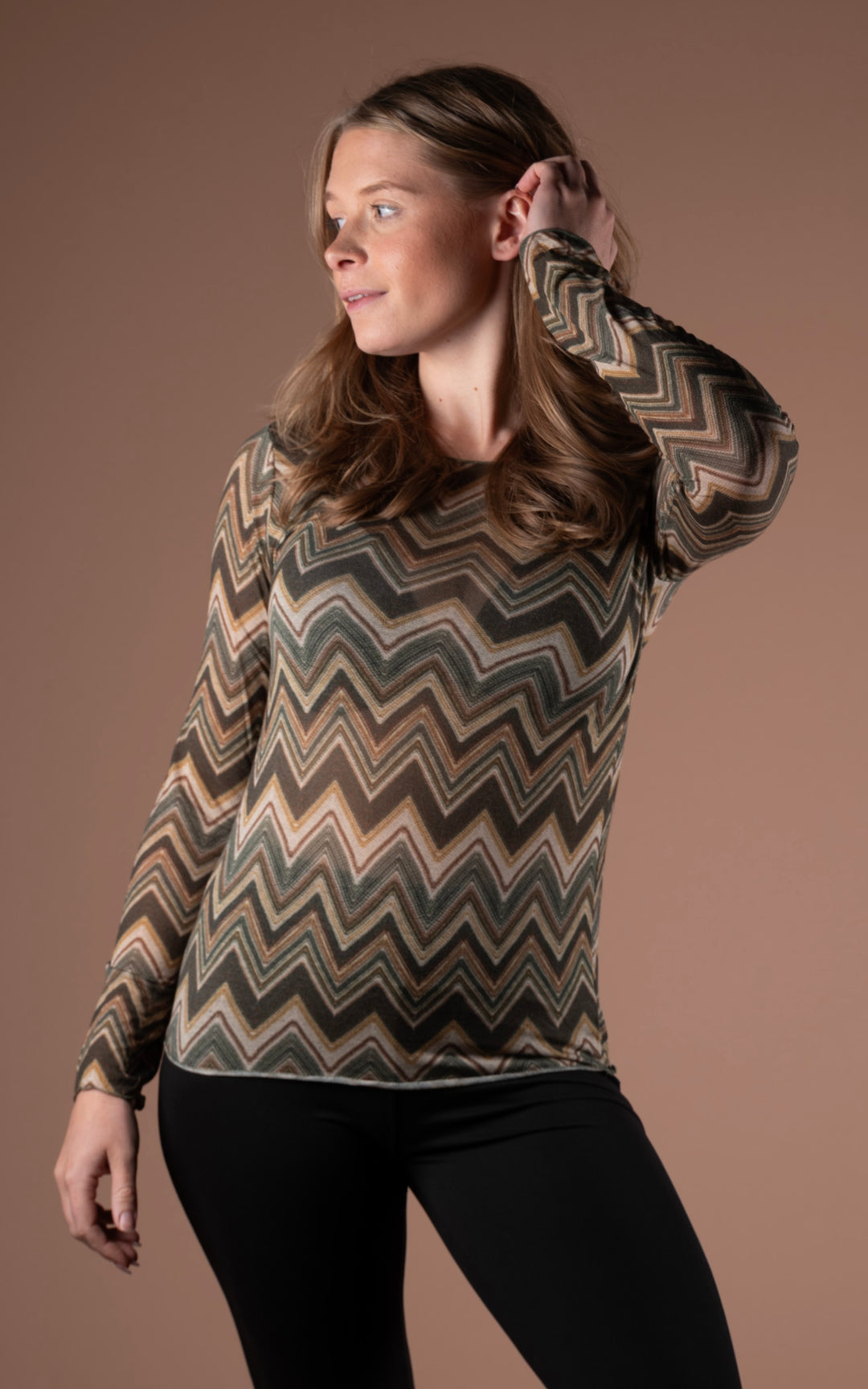 Cashmere Mix Layer Top | Zig Zag | Khaki