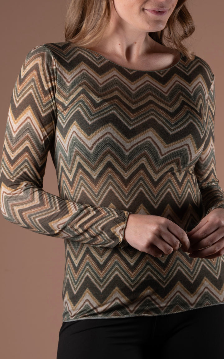 Cashmere Mix Layer Top | Zig Zag | Khaki