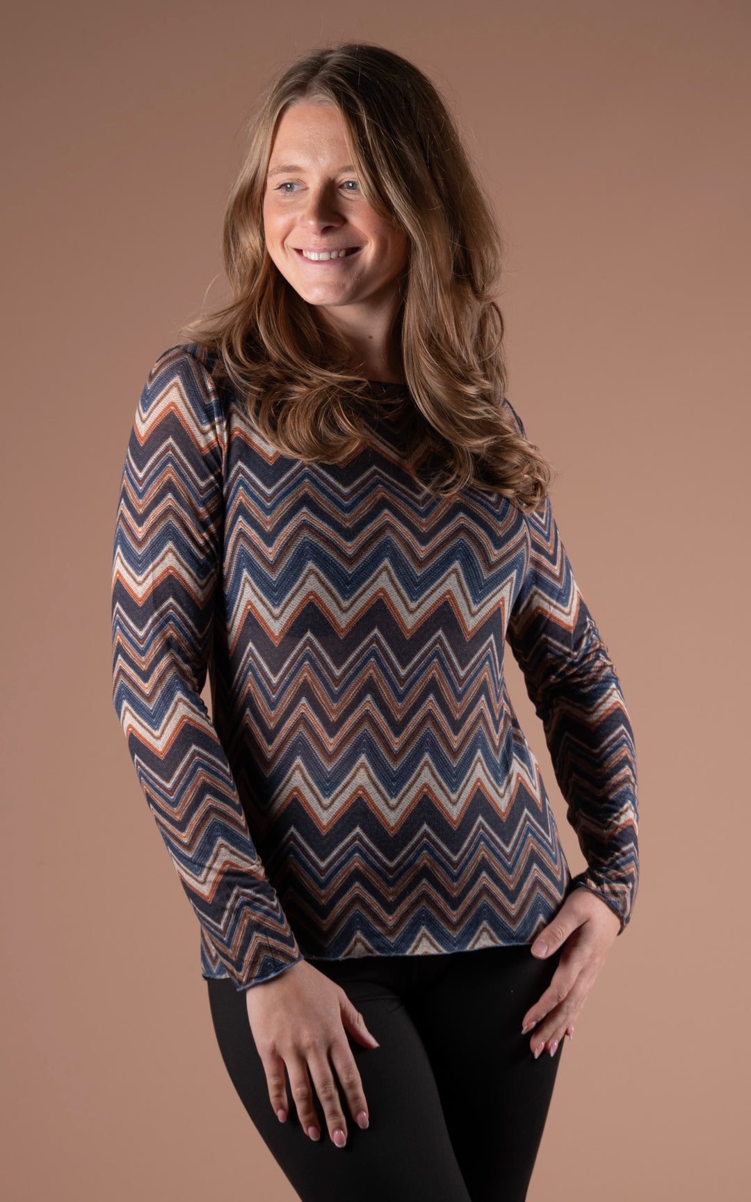Cashmere Mix Layer Top | Zig Zag | Navy