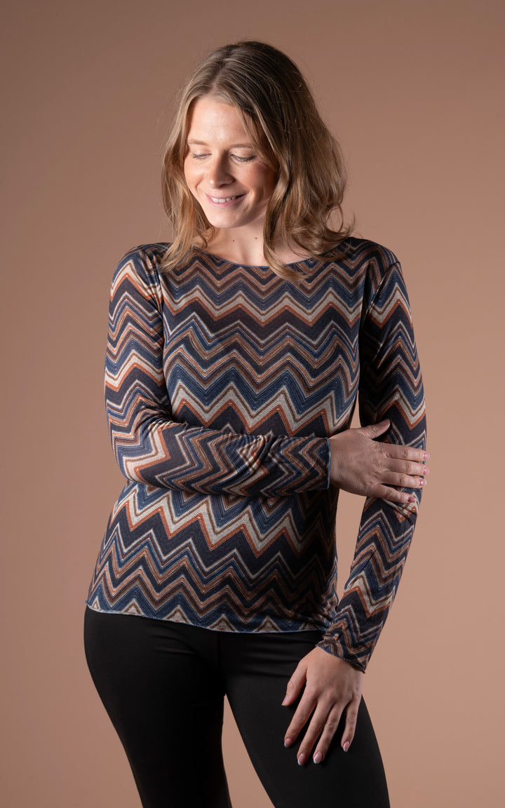 Cashmere Mix Layer Top | Zig Zag | Navy