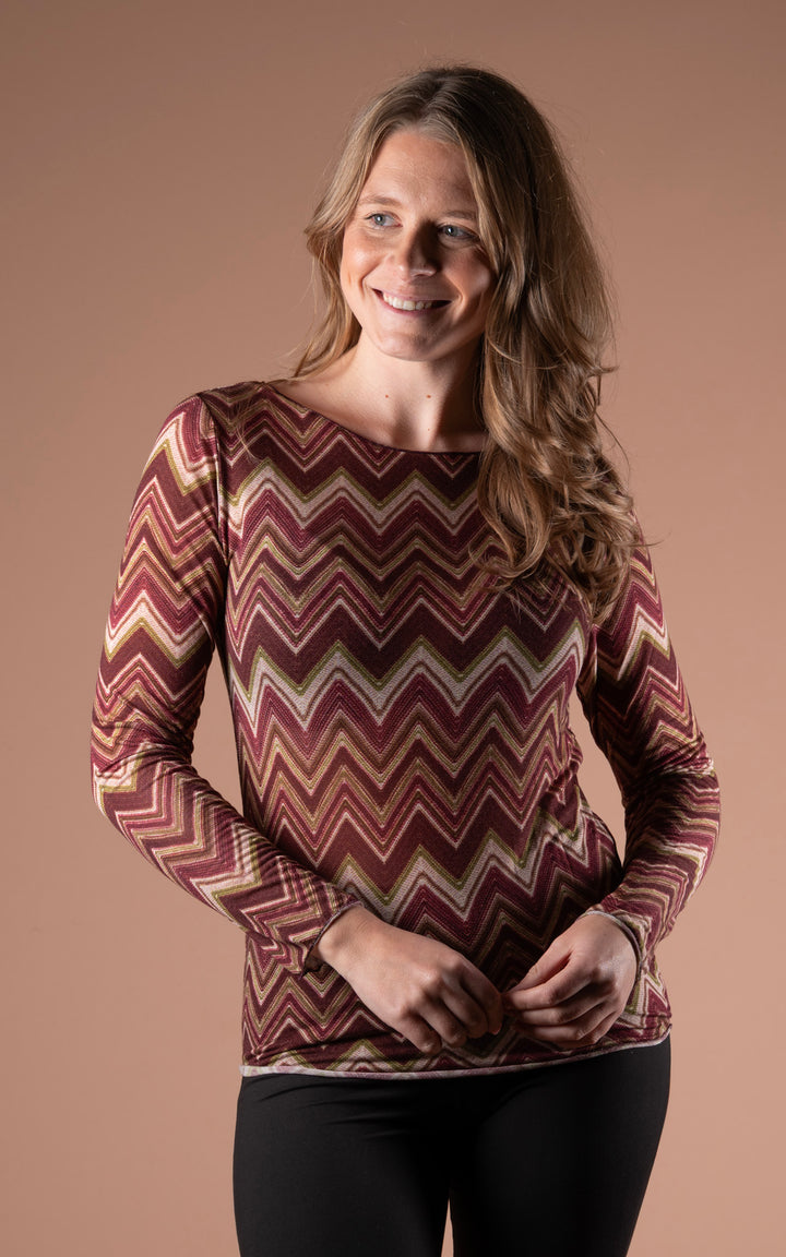 Cashmere Mix Layer Top | Zig Zag | Plum