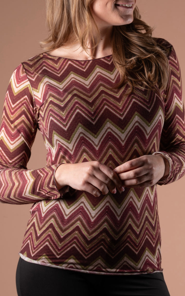 Cashmere Mix Layer Top | Zig Zag | Plum