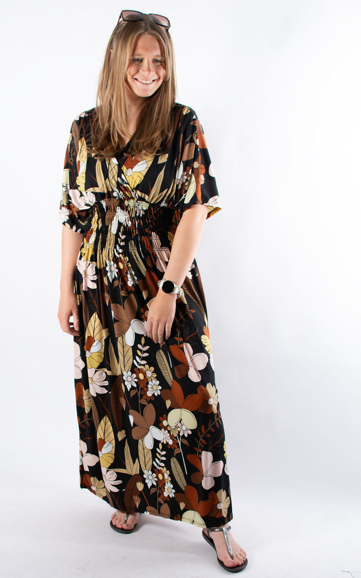 Cath Dress | 70s Flowers | Brown