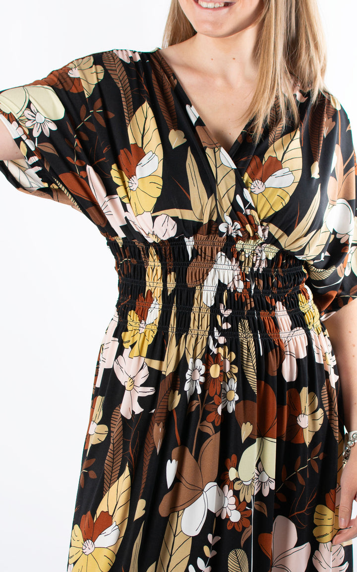 Cath Dress | 70s Flowers | Brown