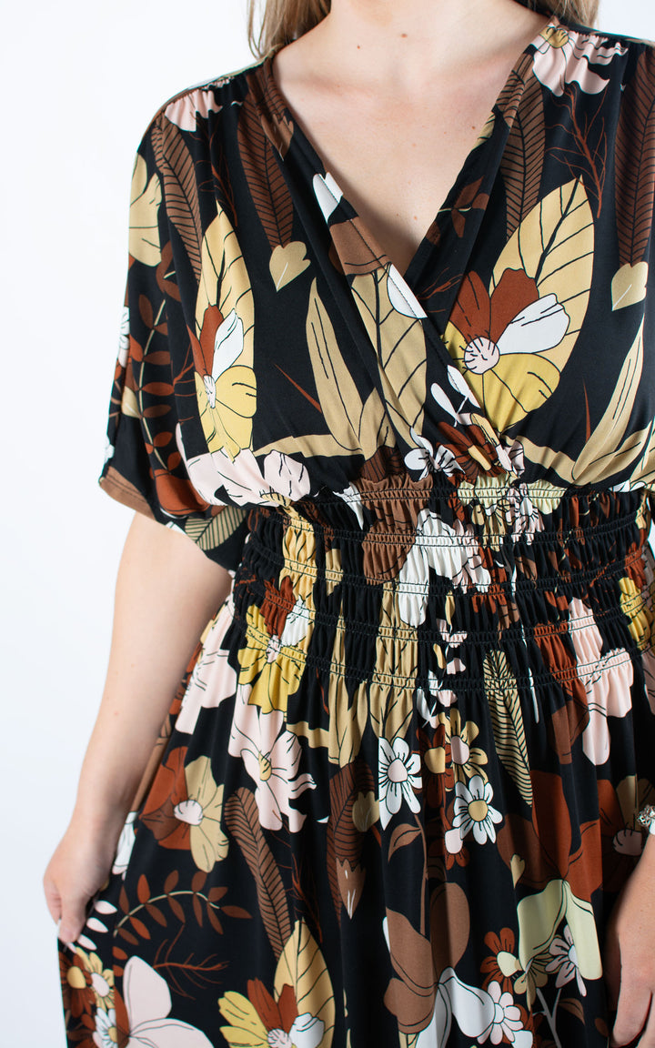 Cath Dress | 70s Flowers | Brown