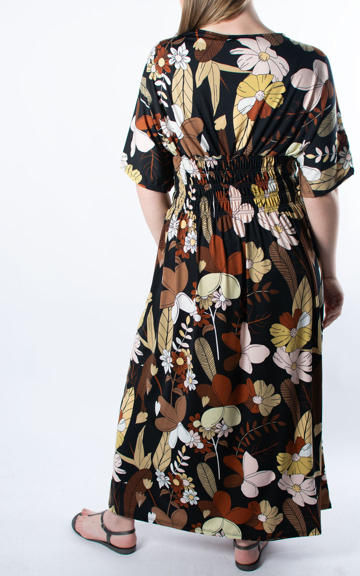 Cath Dress | 70s Flowers | Brown