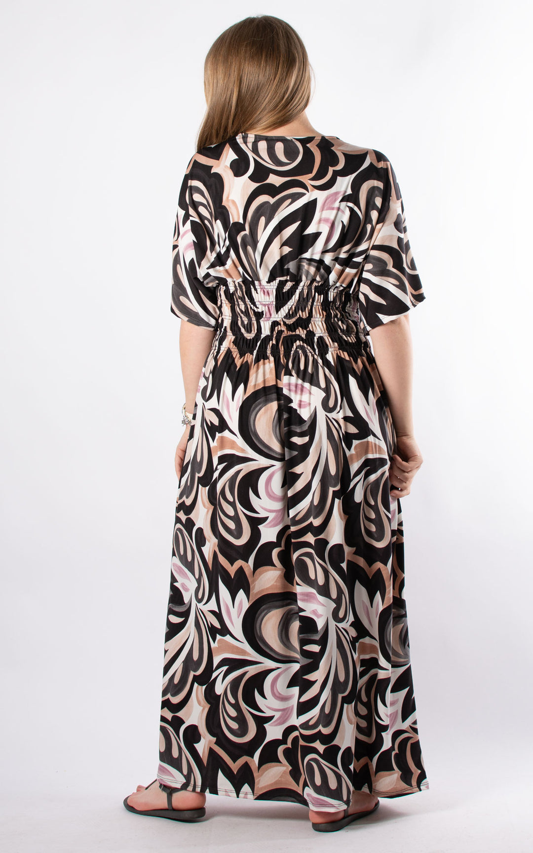 Cath Dress | Flower Swirl | Mocha & Pink