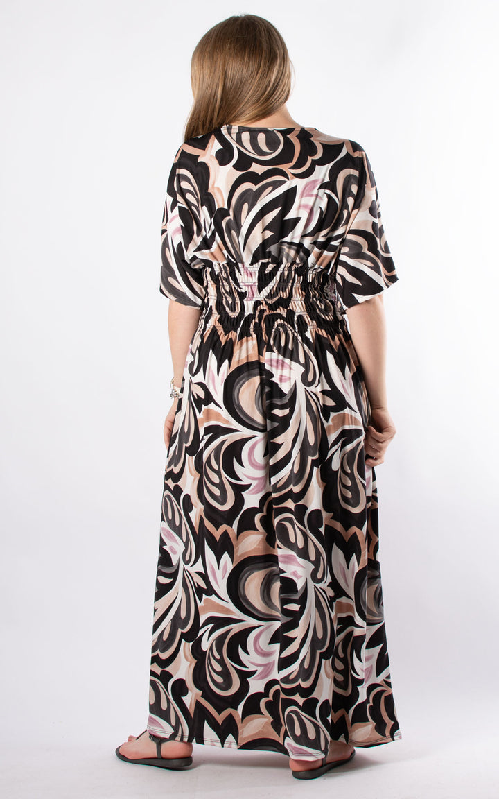Cath Dress | Flower Swirl | Mocha & Pink