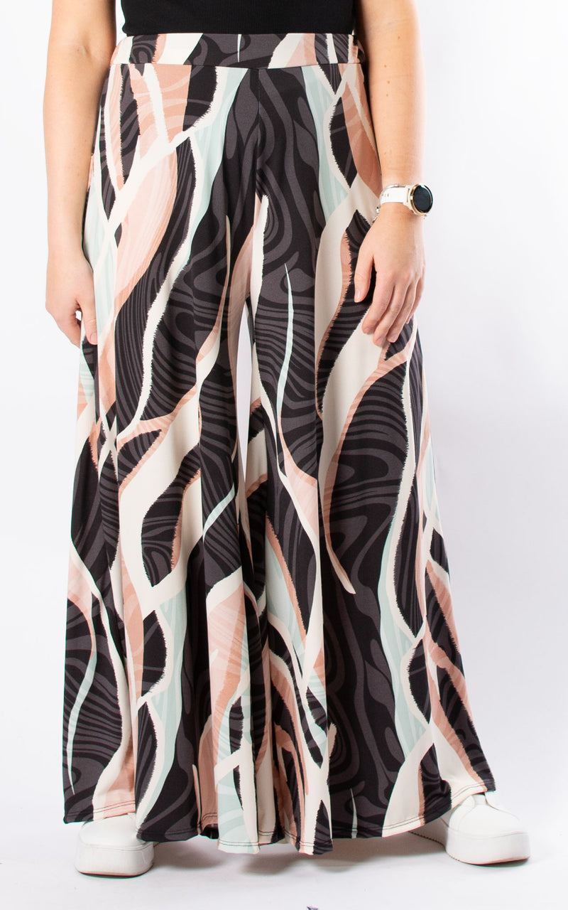 Cath Wide Leg Trousers | Abstract Animal | Mint & Dusky Pink