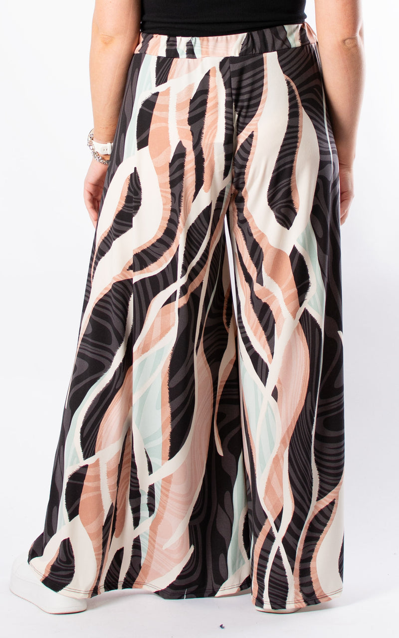 Cath Wide Leg Trousers | Abstract Animal | Mint & Dusky Pink