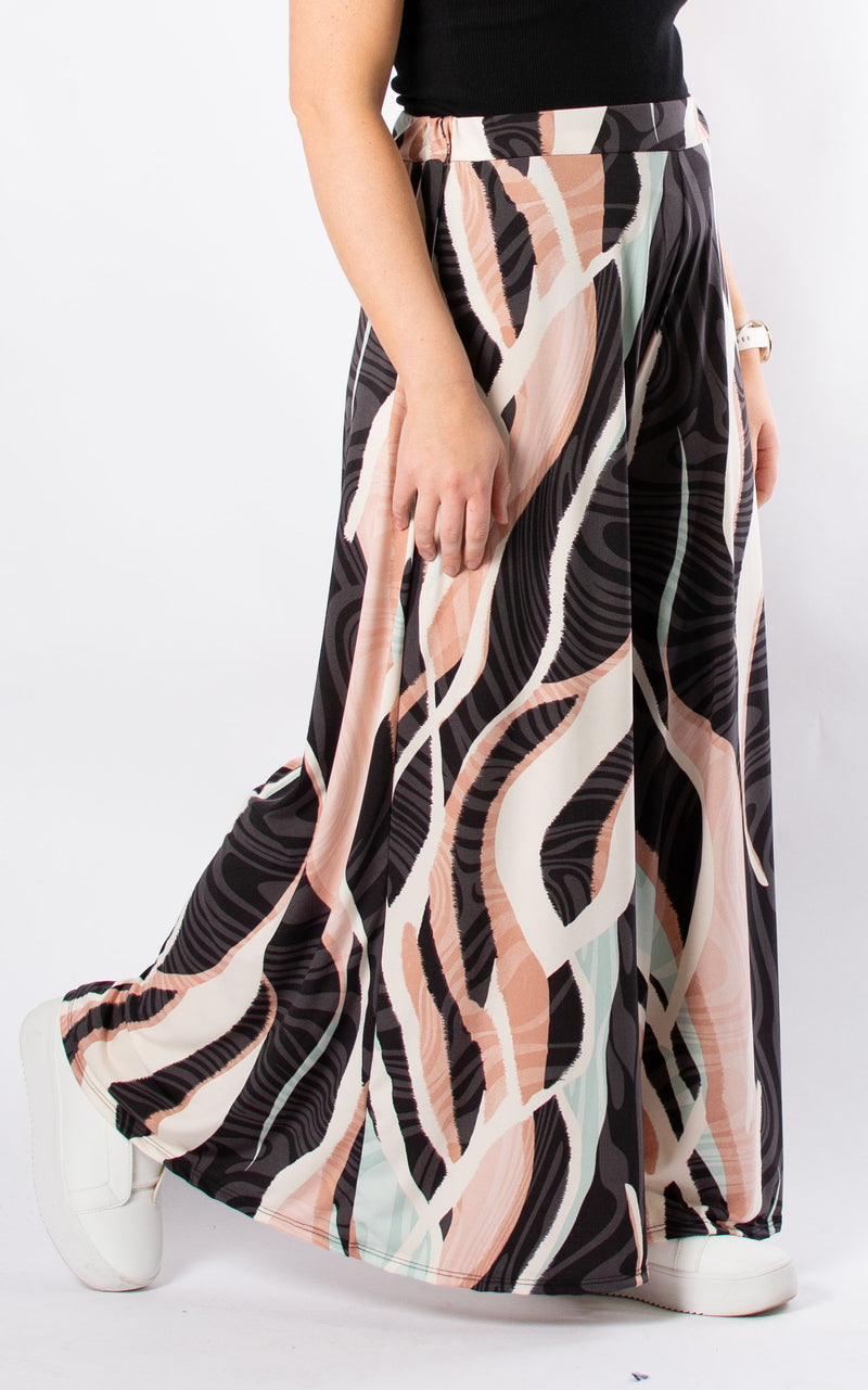 Cath Wide Leg Trousers | Abstract Animal | Mint & Dusky Pink