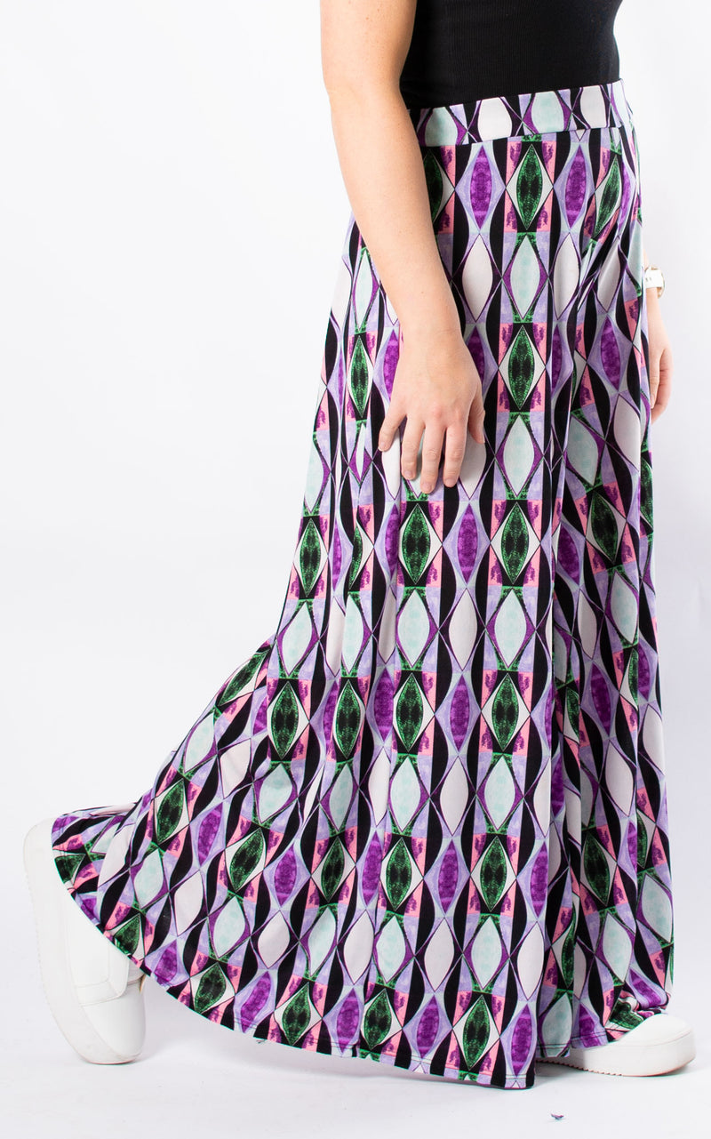 Cath Wide Leg Trousers | Abstract Geometric | Purple & Green