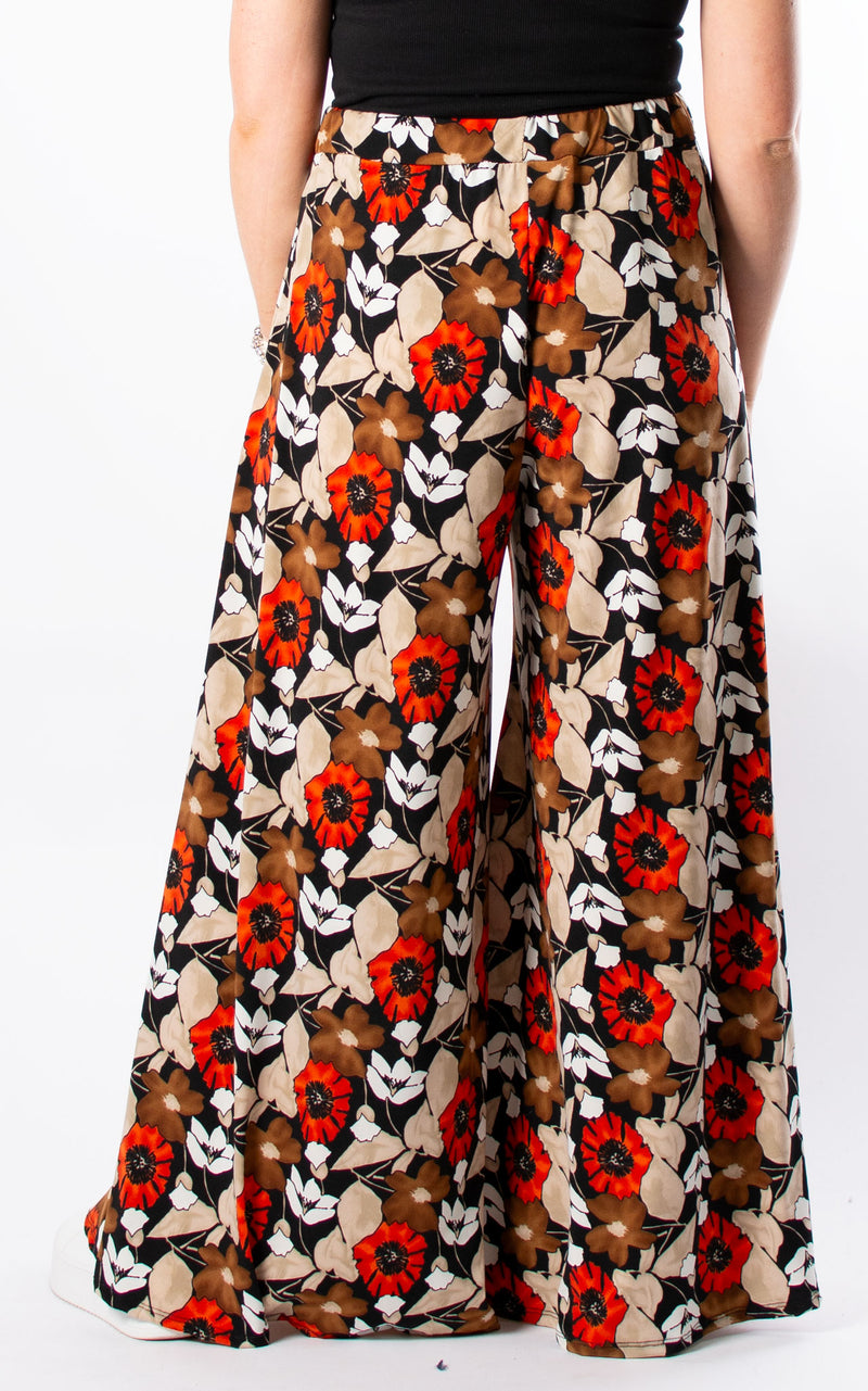 Cath Wide Leg Trousers | Flowers | Red & Mocha