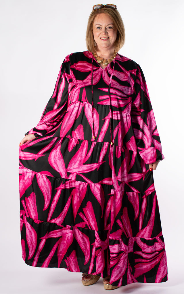 Chandra Maxi Dress | Black & Hot Pink