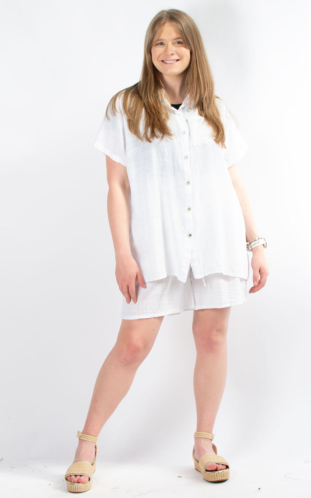 Cheesecloth Short & Shirt Set | White