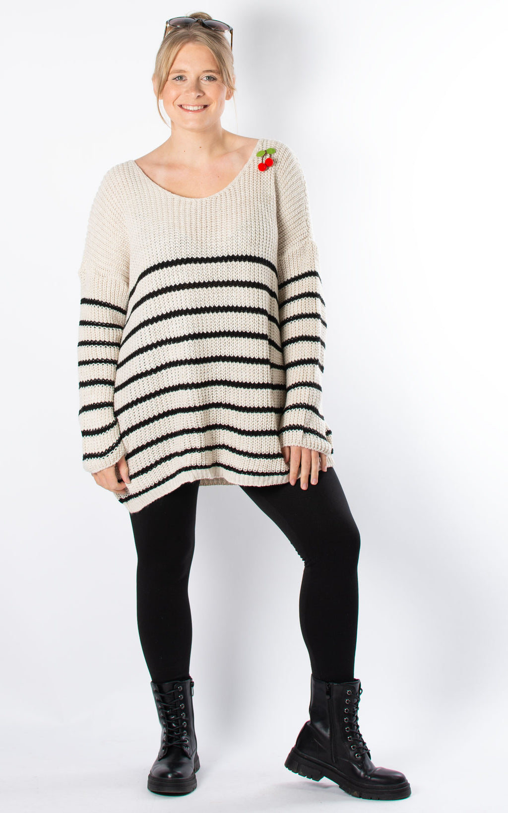 Cherry Brooch Jumper | Beige