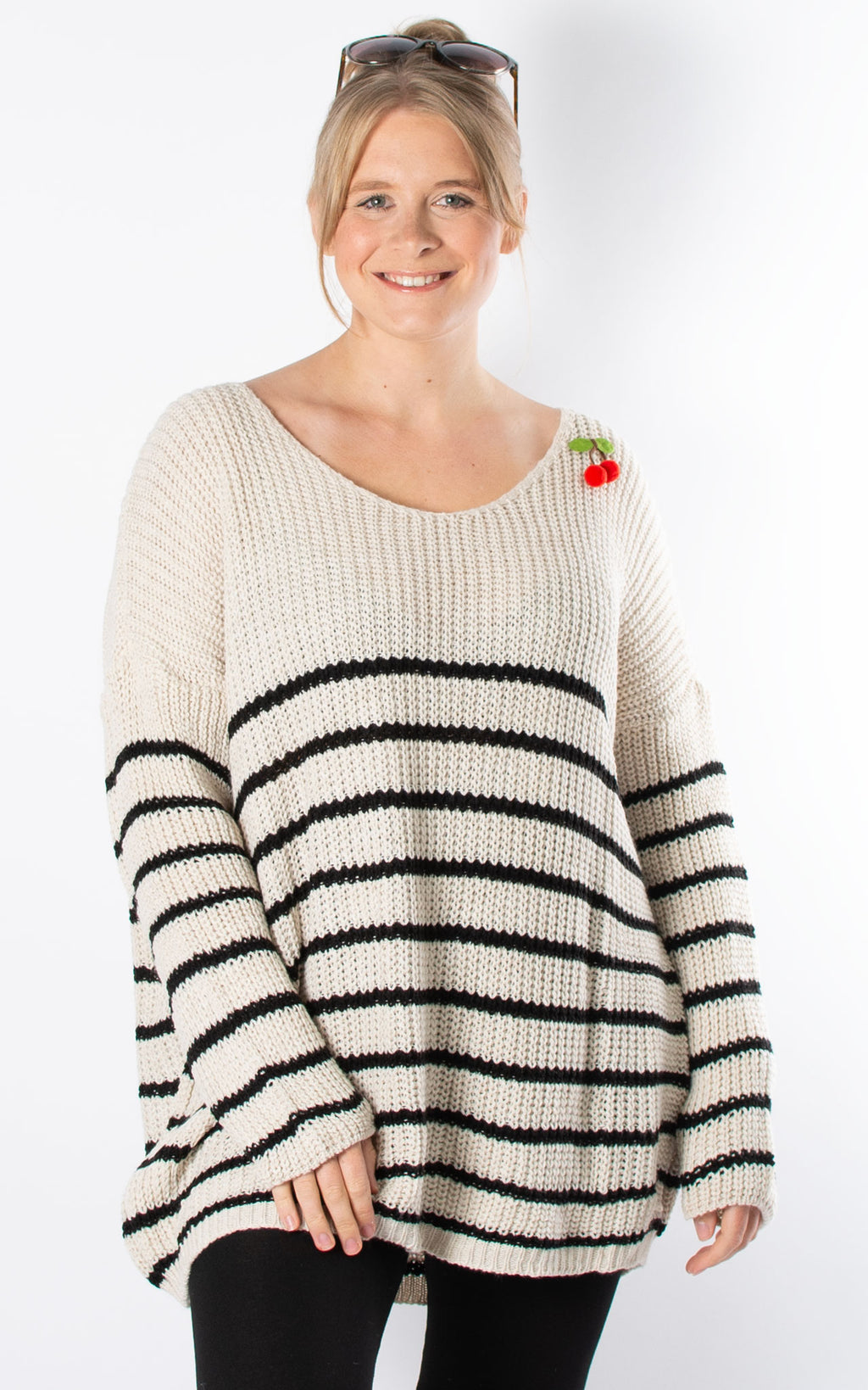 Cherry Brooch Jumper | Beige