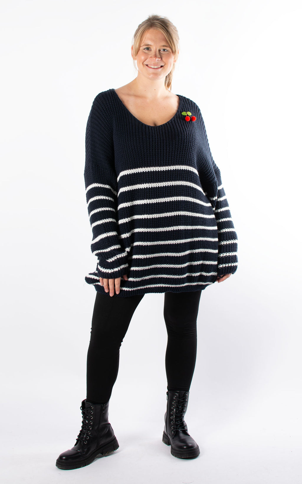 Cherry Brooch Jumper | Navy