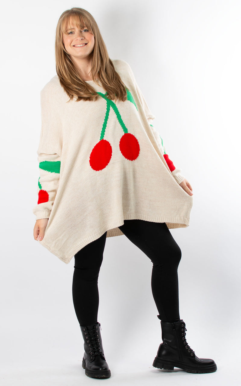 Cherry Knit Jumper | Beige