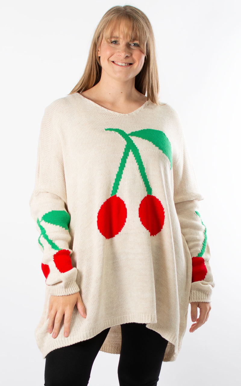 Cherry Knit Jumper | Beige