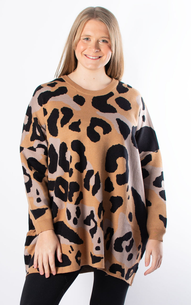 Cheryl Leopard Jumper | Camel