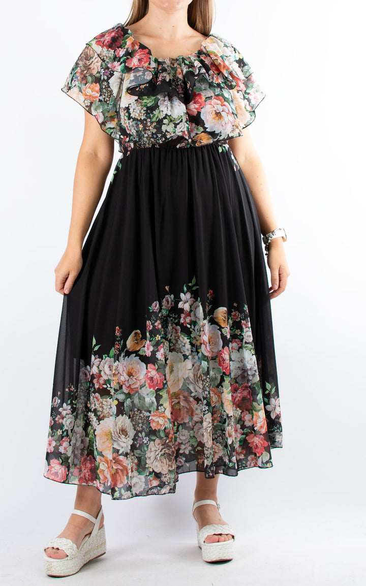 Chiffon Dress | Maxi | Floral | Black