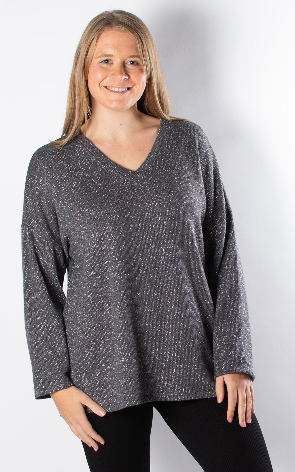 Chloe Shimmer Top | Charcoal