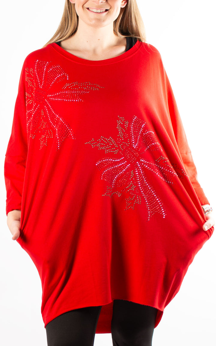 Christmas Holly Bows Top | Red