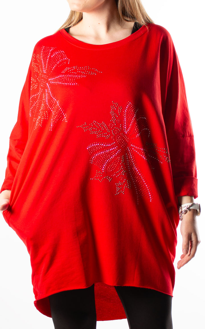 Christmas Holly Bows Top | Red