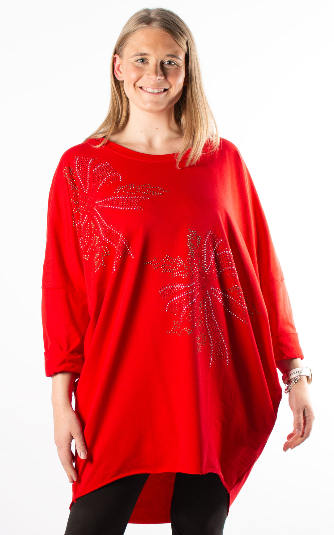 Christmas Holly Bows Top | Red