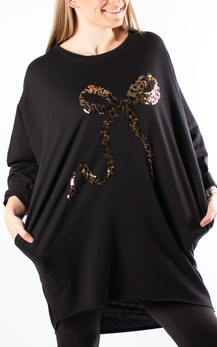 Christmas Large Bow Top | Black