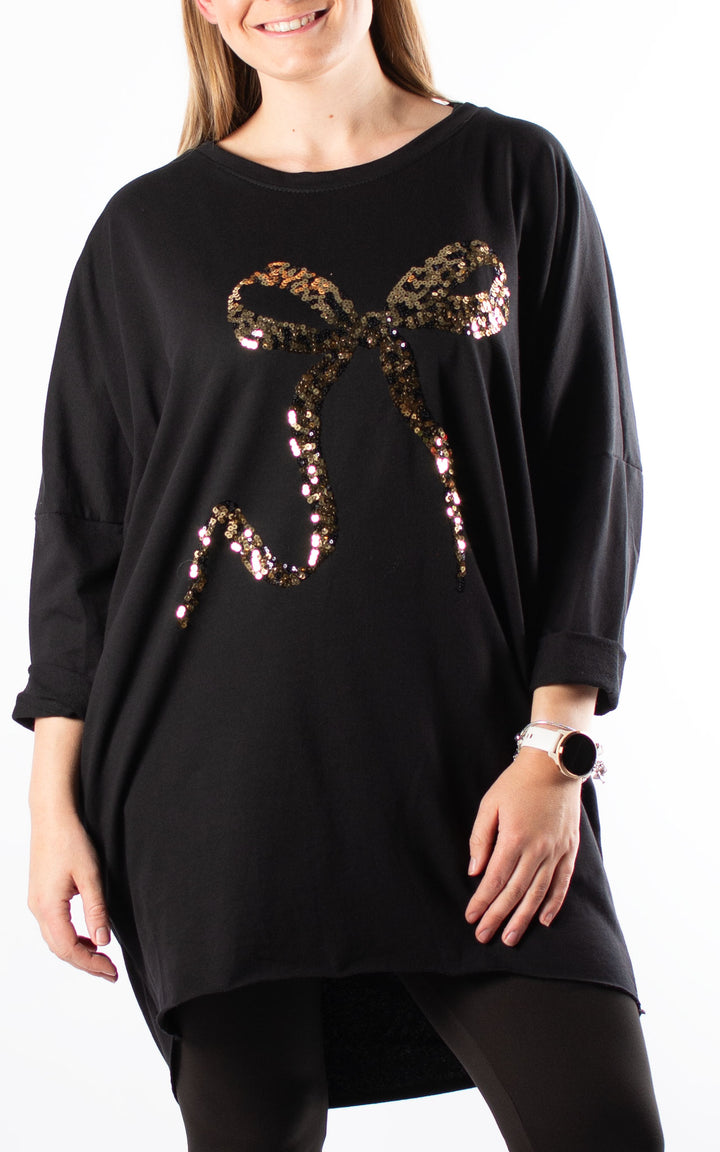Christmas Large Bow Top | Black