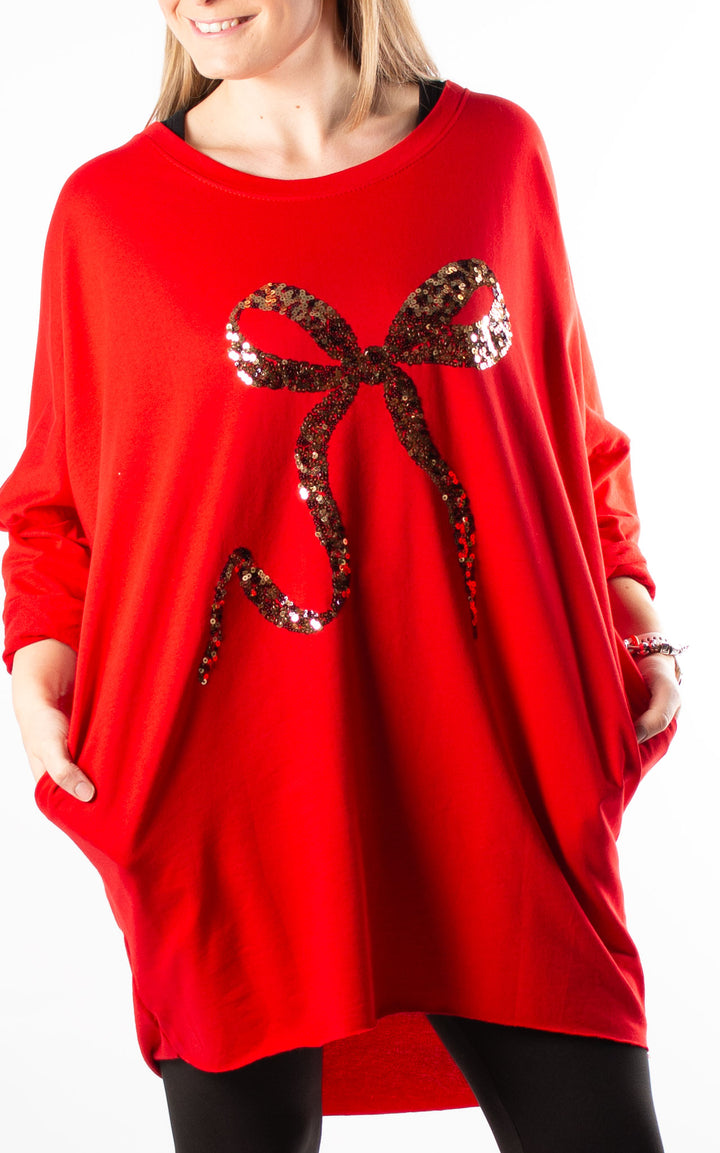 Christmas Large Bow Top | Red