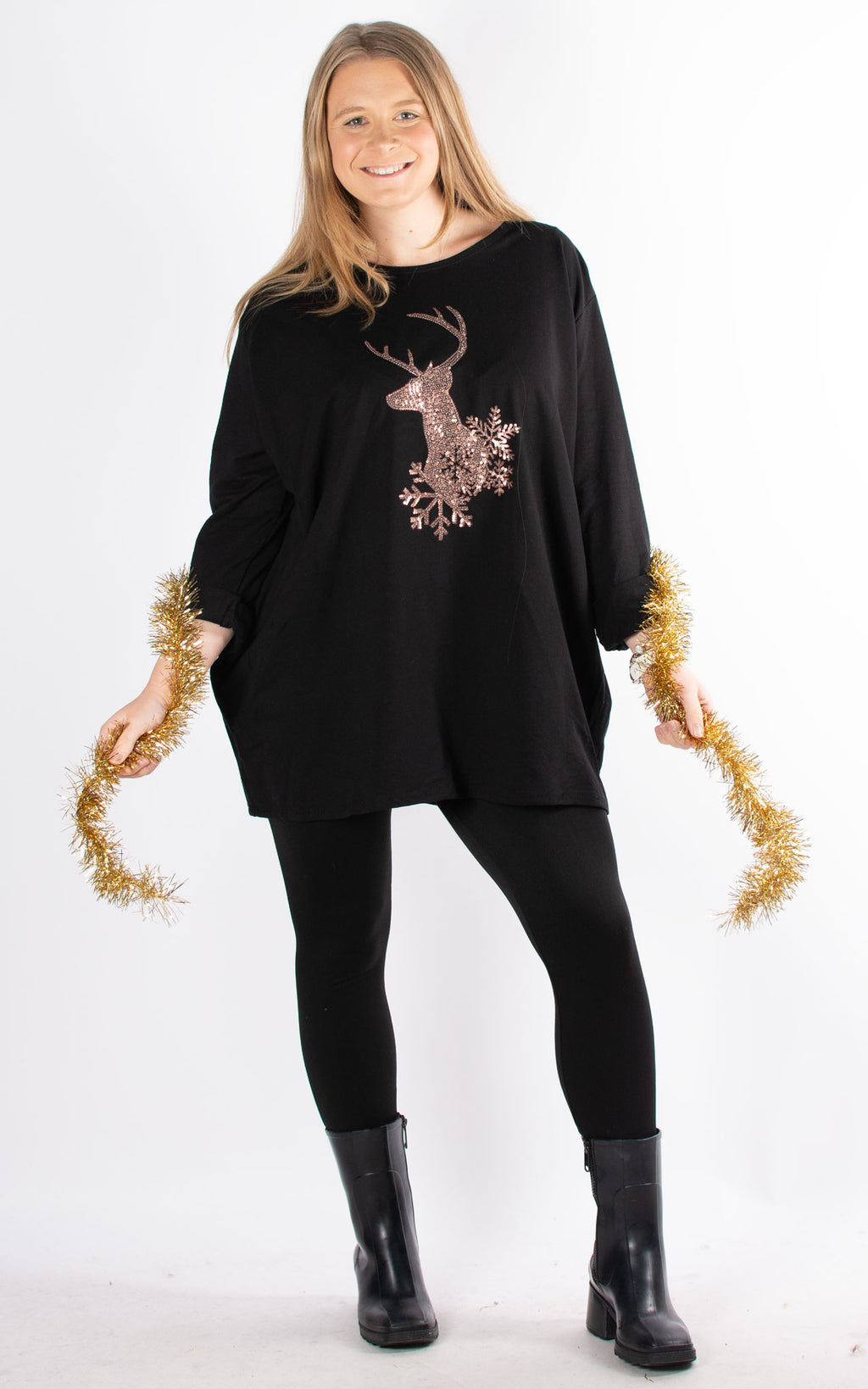 Christmas Stag And Snowflakes | Black