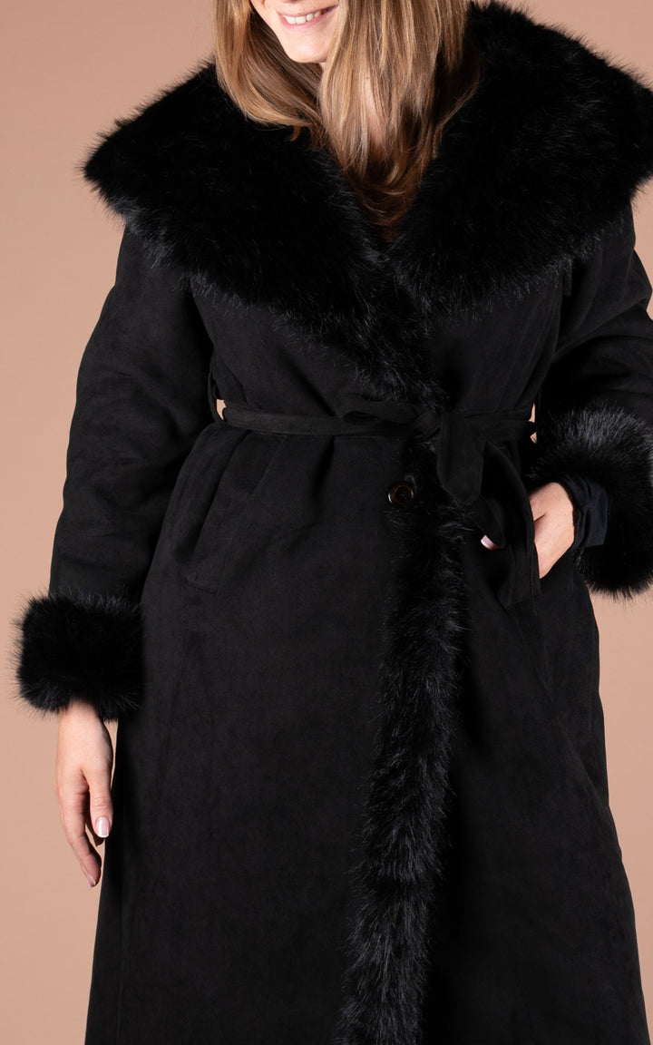 Ciara Faux Fur Suede Coat | Black