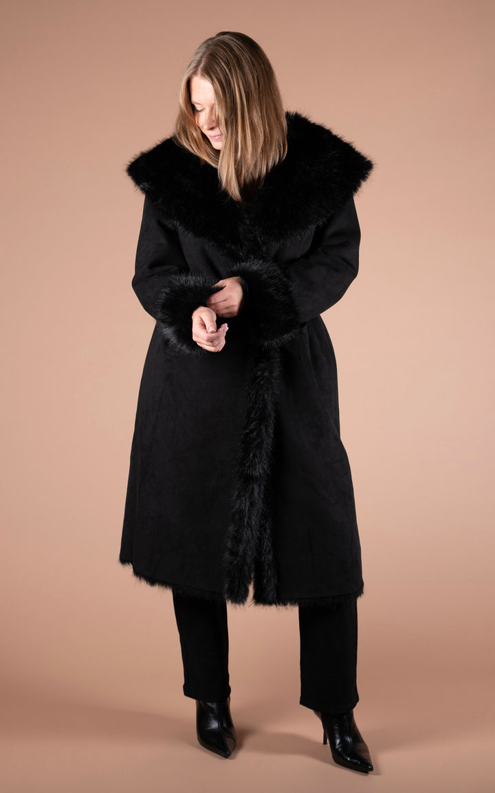 Ciara Faux Fur Suede Coat | Black