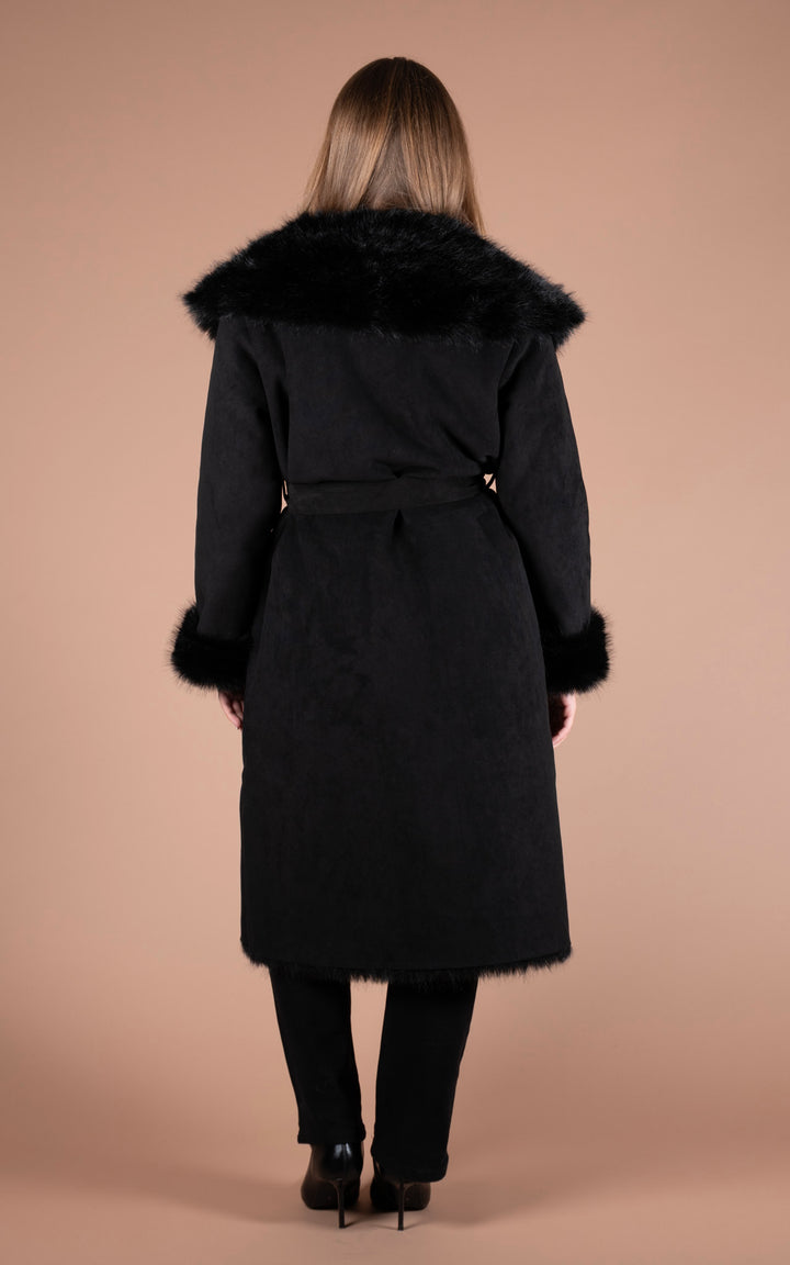 Ciara Faux Fur Suede Coat | Black