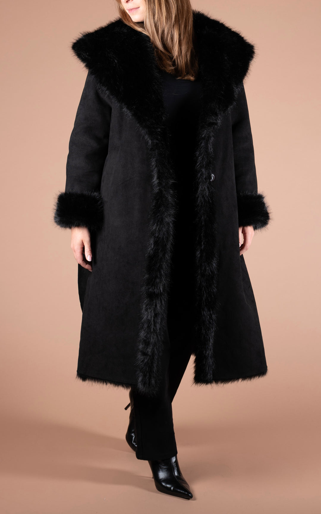 Ciara Faux Fur Suede Coat | Black