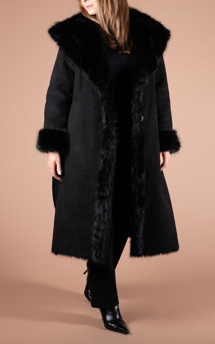 Ciara Faux Fur Suede Coat | Black