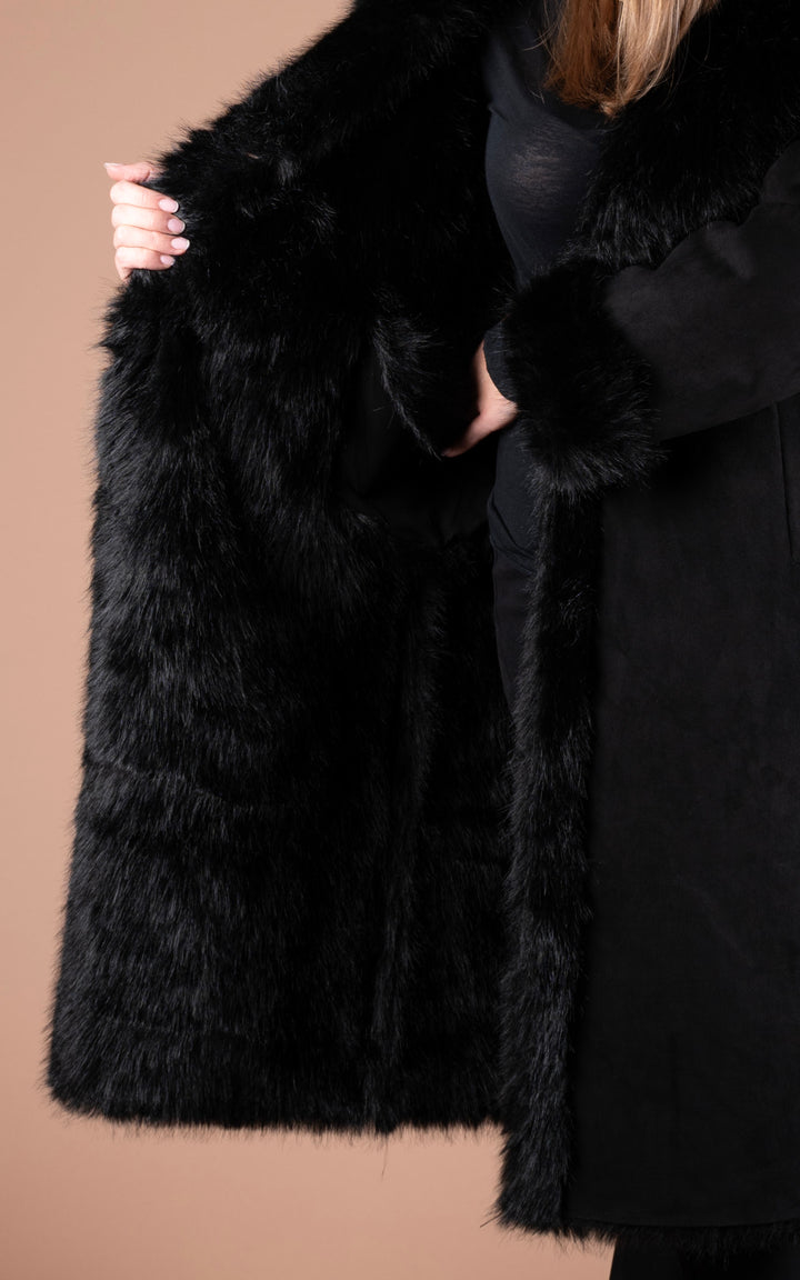 Ciara Faux Fur Suede Coat | Black