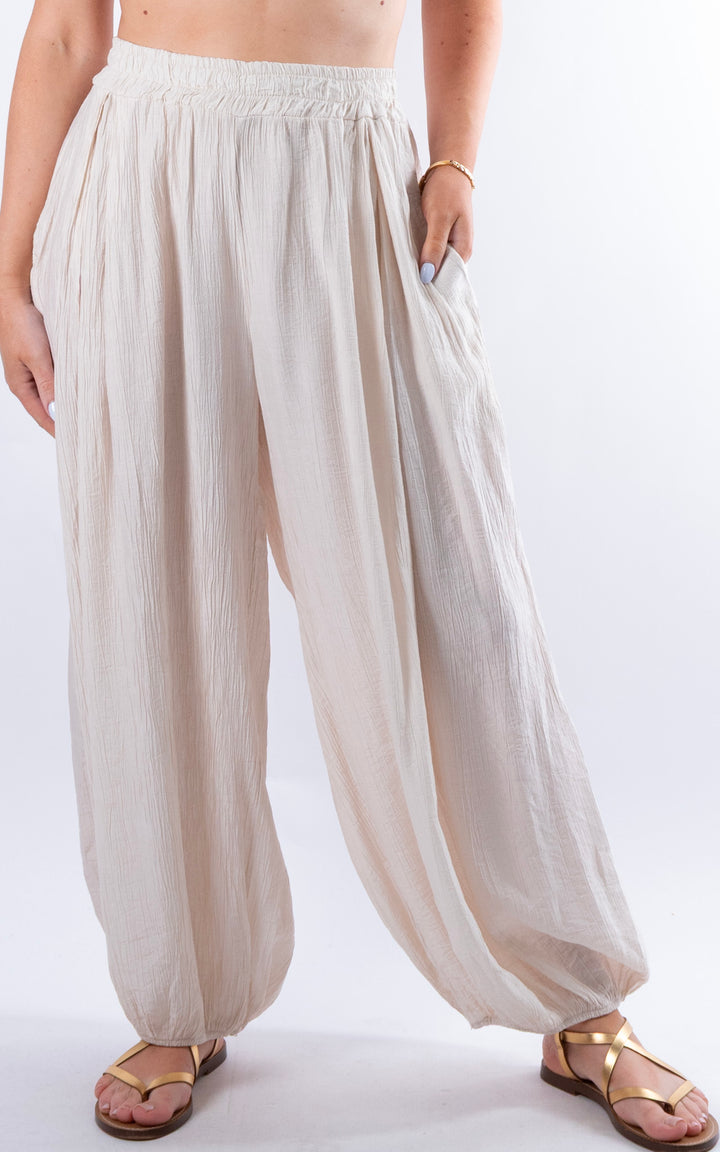 Cleo Crinkle Balloon Trousers | Beige