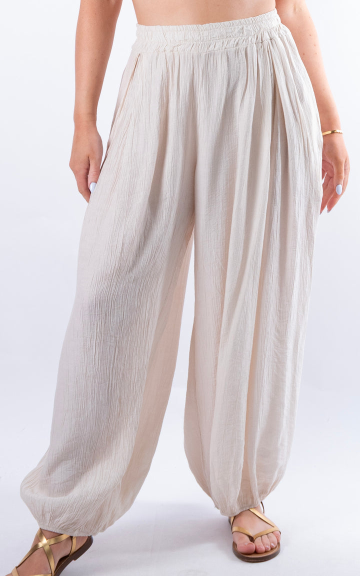Cleo Crinkle Balloon Trousers | Beige
