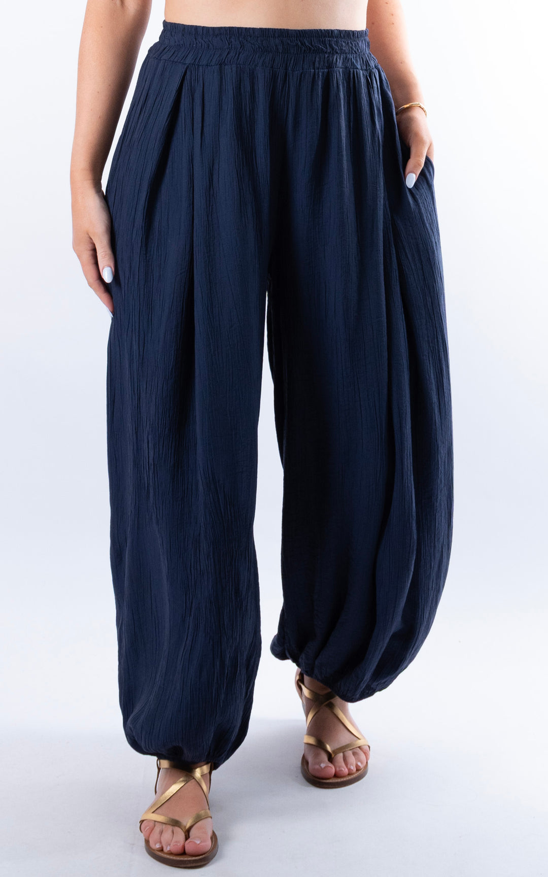Cleo Crinkle Balloon Trousers | Navy