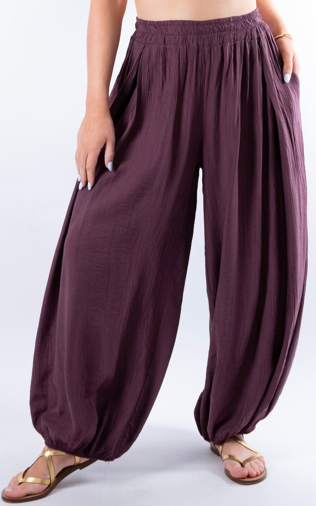 Cleo Crinkle Balloon Trousers | Plum