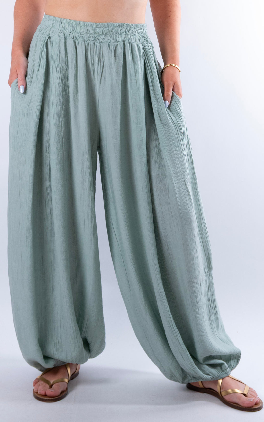 Cleo Crinkle Balloon Trousers | Sage