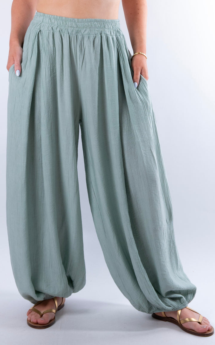 Cleo Crinkle Balloon Trousers | Sage