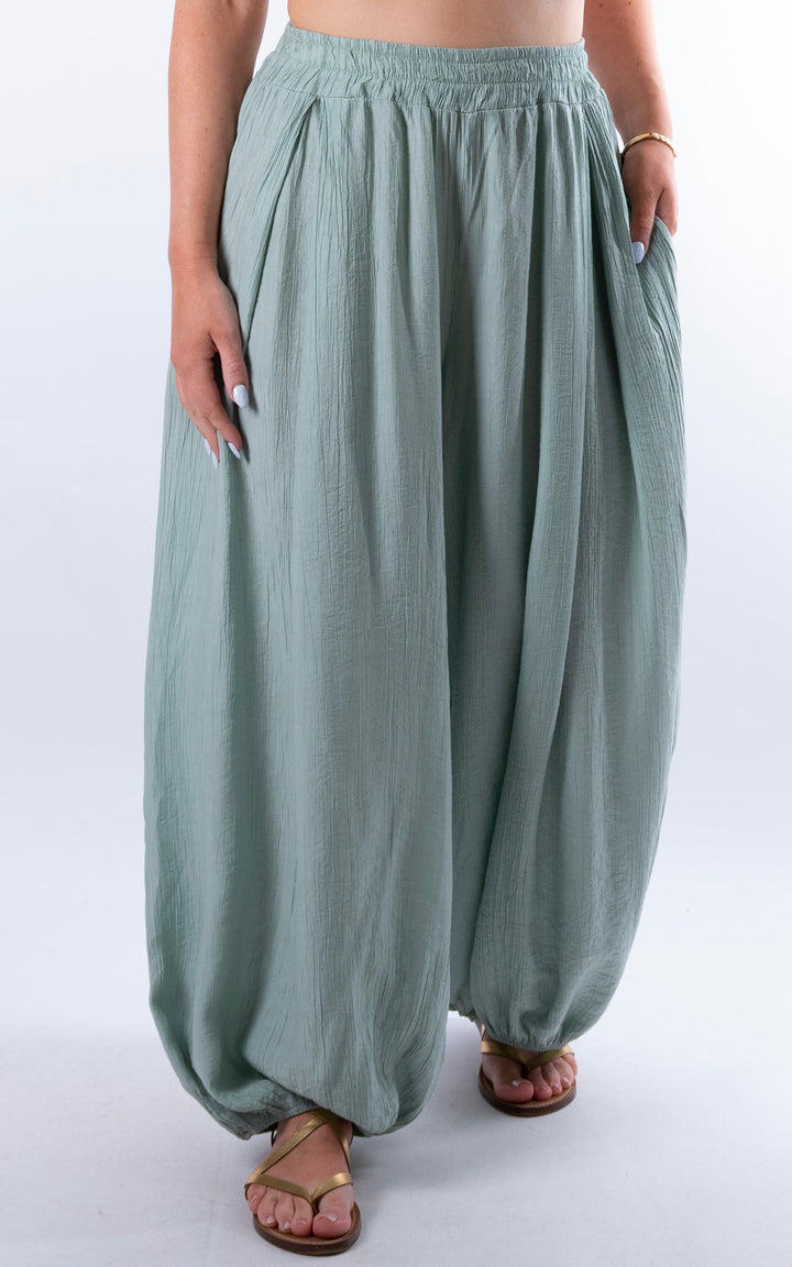 Cleo Crinkle Balloon Trousers | Sage
