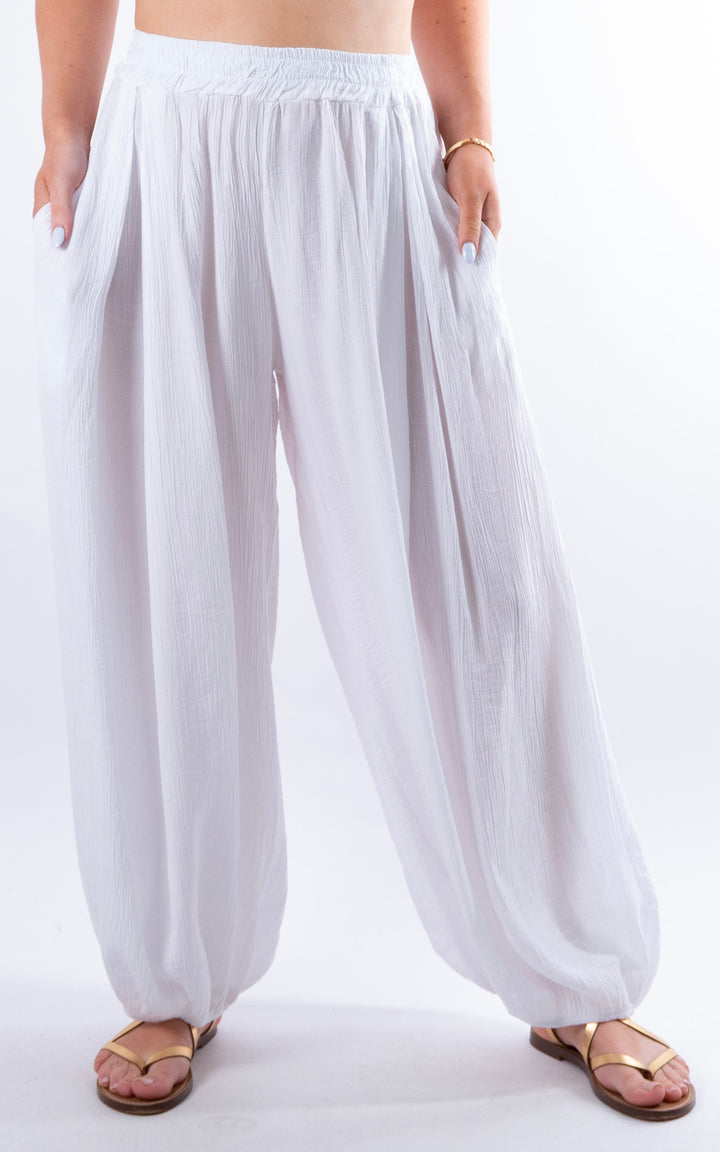 Cleo Crinkle Balloon Trousers | White