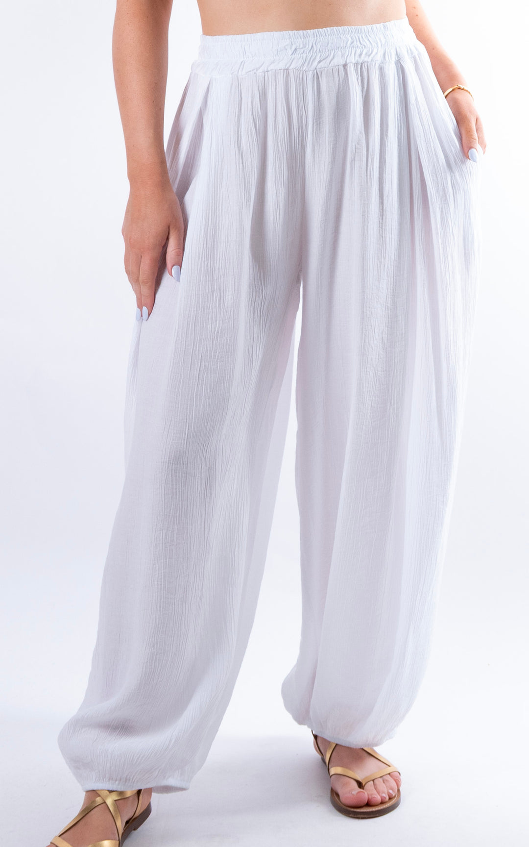 Cleo Crinkle Balloon Trousers | White