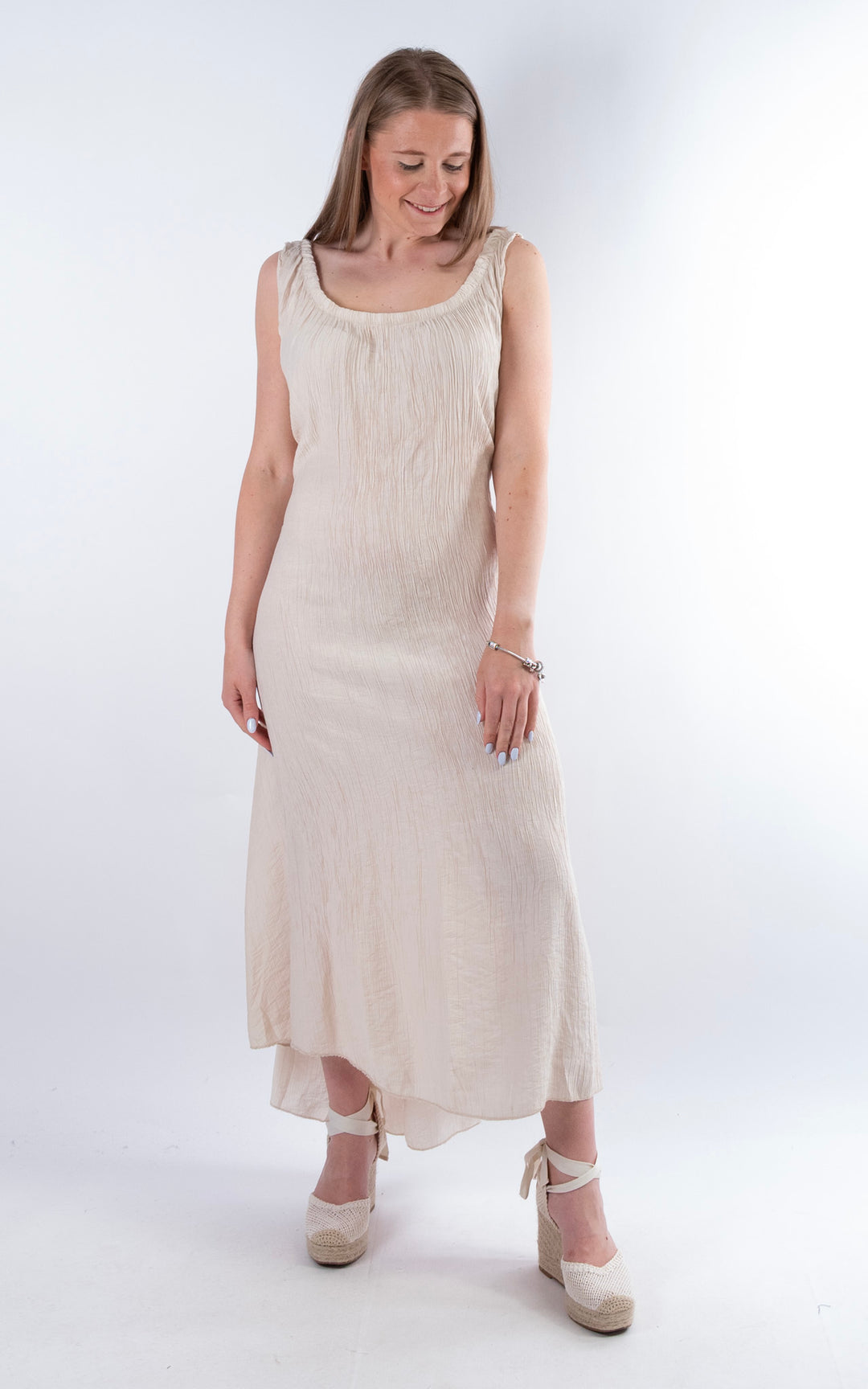 Cleo Crinkle Dress | Beige